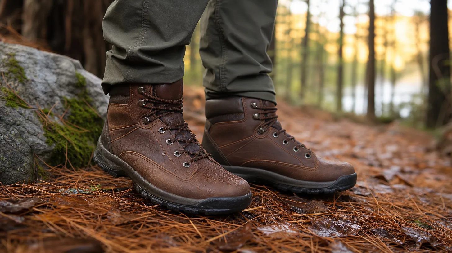 Affordable waterproof hiking boots on a forest trail